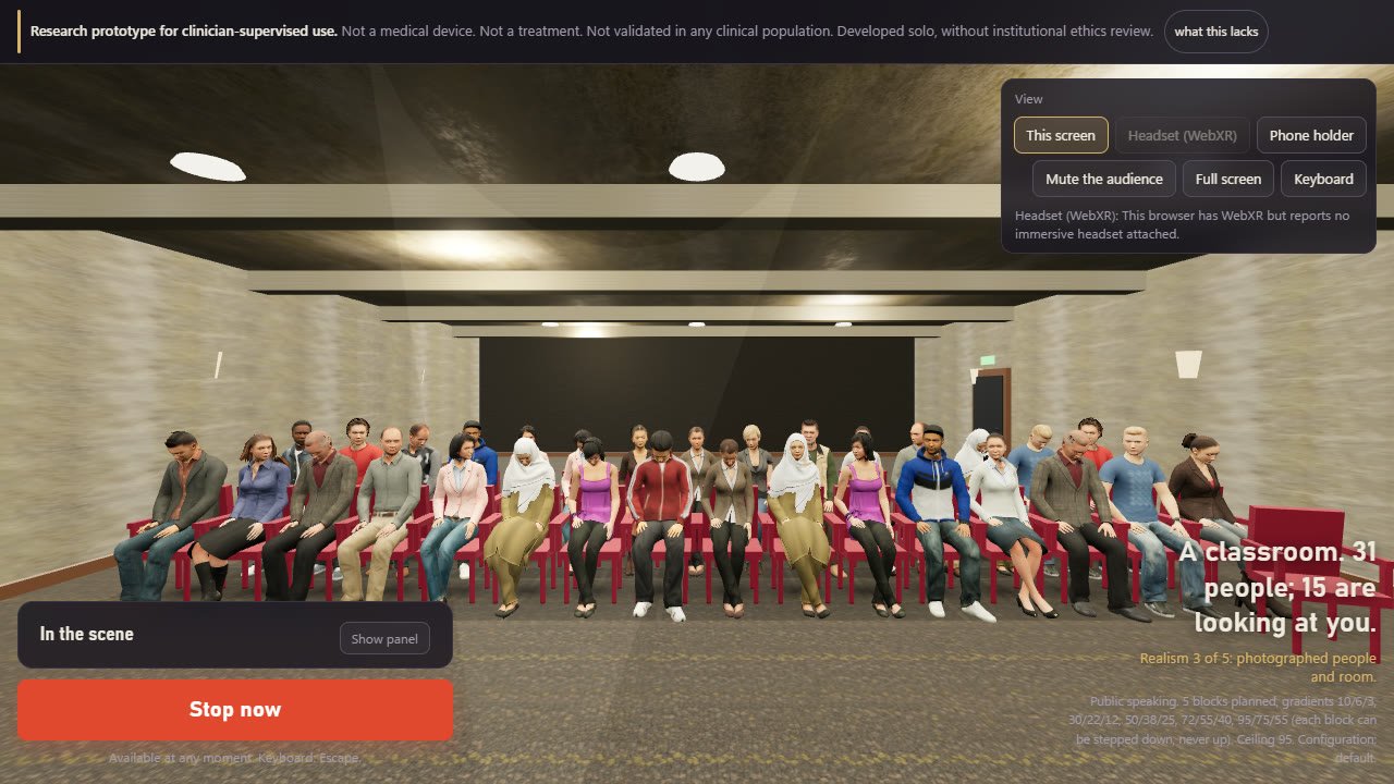 Realism level 3: a classroom with a row of thirty-one seated people with photographed skin, hair, and clothing.